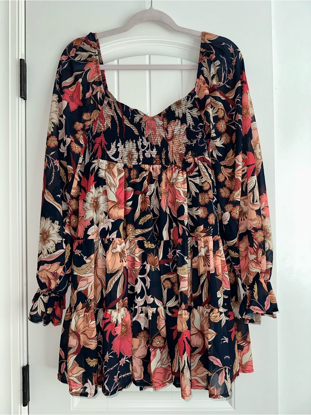Baltic Born Navy Floral Long Sleeve Smocked Mini Dress